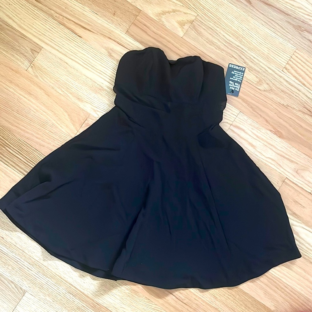Express strapless skater dress with under bust see through material